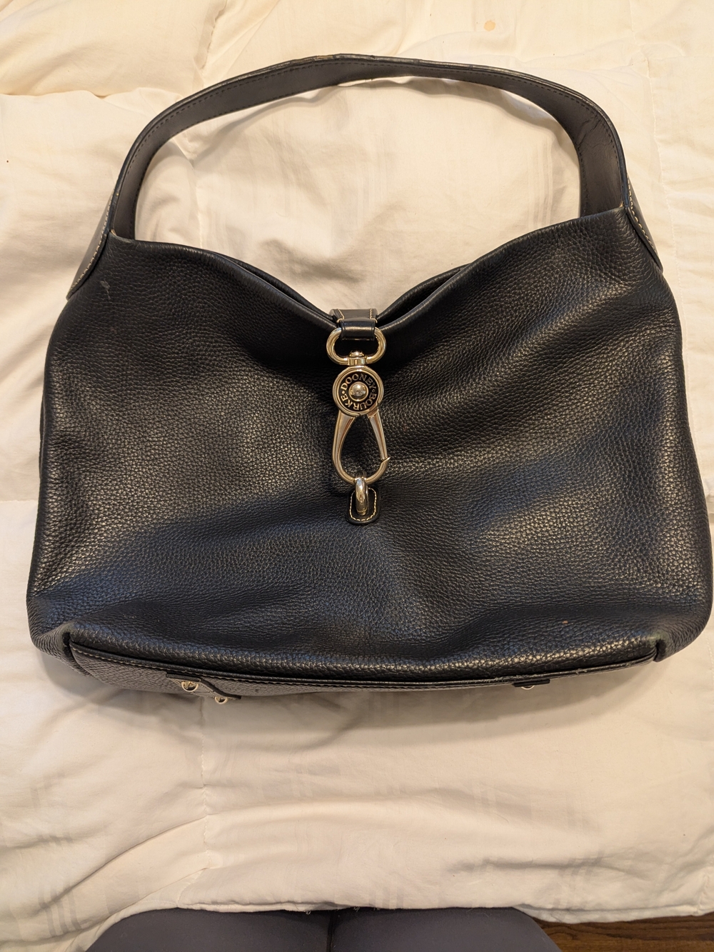 Dooney & Bourke Black Pebbled Leather Shoulder Bag with Bridle Hardware